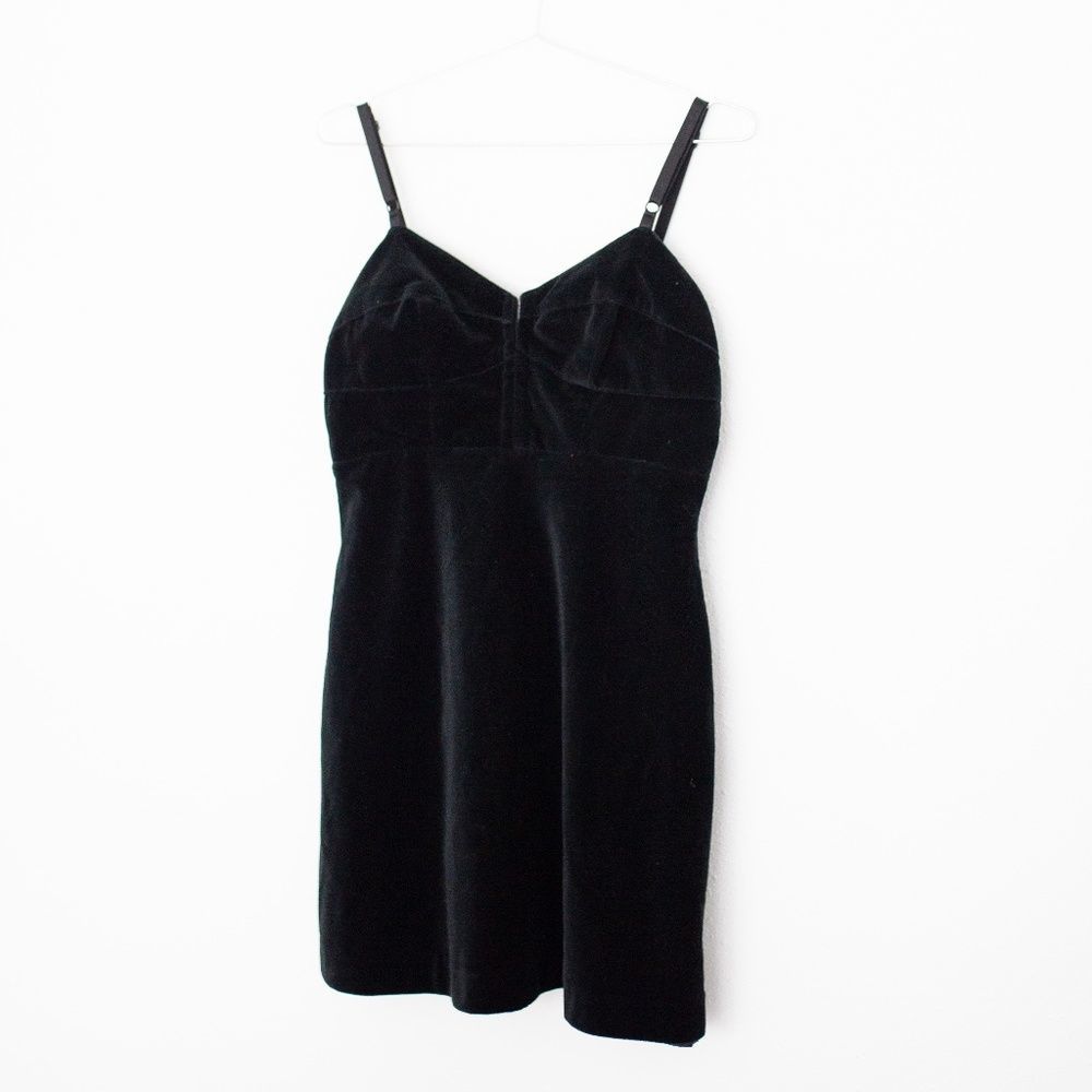 Vintage Guess Jeans Made In USA Black Velvet Spaghetti Strap Dress